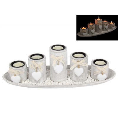 38cm Shabby Chic 5pce Candle Holder Set with Heart Features 9319844561174  322622270440